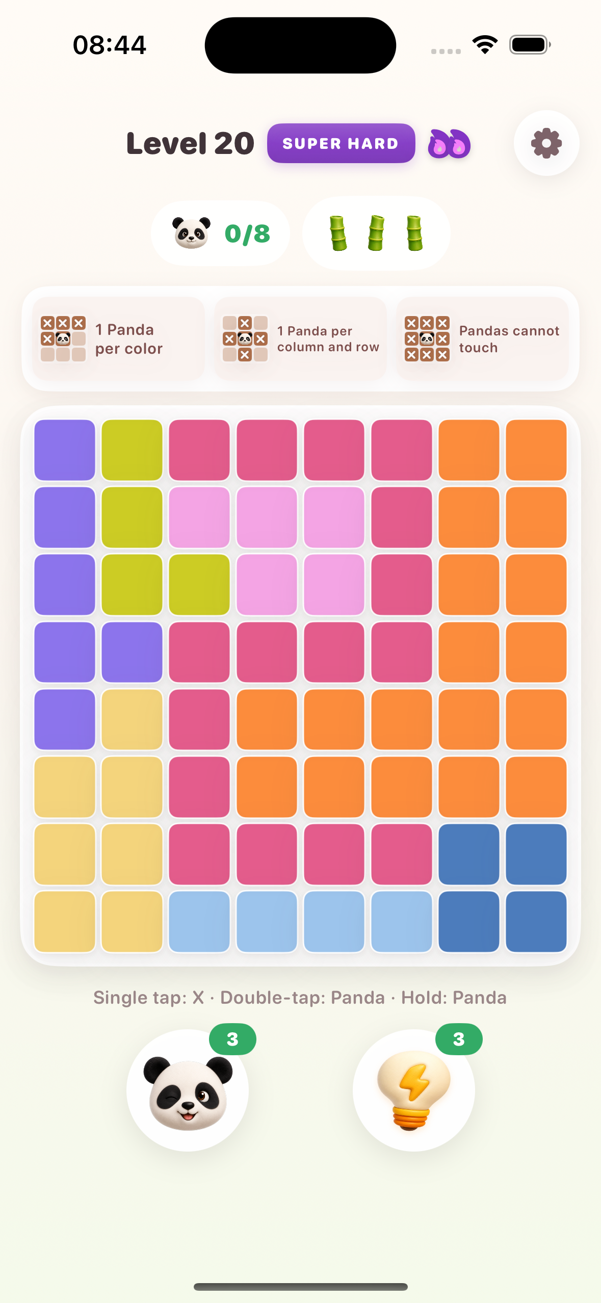 A purple Pandaku Super Hard Level puzzle board